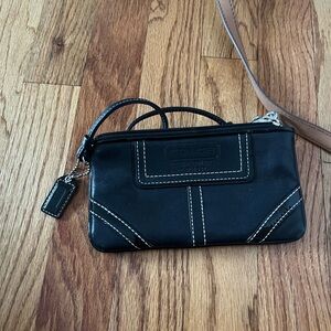 Coach Black Wristlet with Tan Stitching